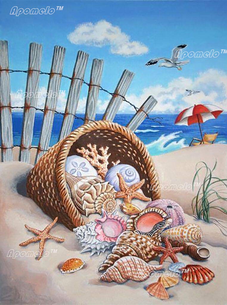 Apomelo Diamond Art Painting Kits Beach Diamond Art Kits for Adults Diamond Art Craft for Decor,Summer Beach Conchs,12Ã—16 inches - Image 1